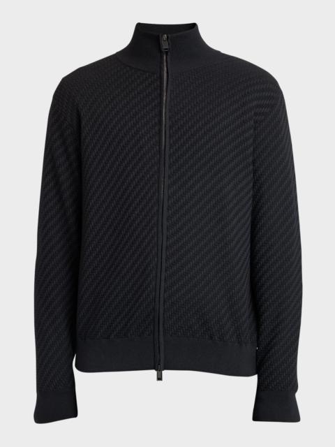 Brioni Men's Basketweave Stitch Full-Zip Sweater