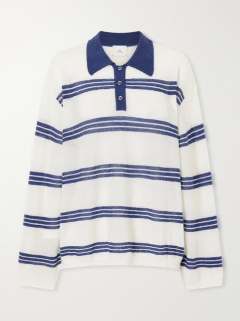 The Elder Statesman Striped Cashmere And Mohair-blend Polo Shirt