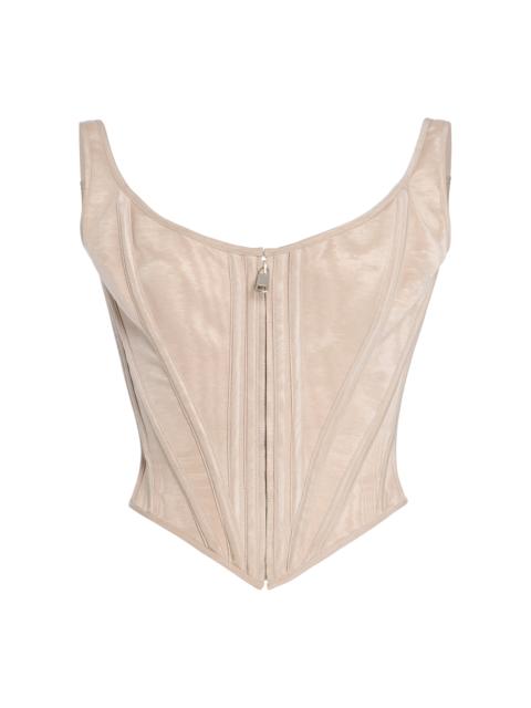 Wiederhoeft Zip-Front Venus Corset In Moire silver