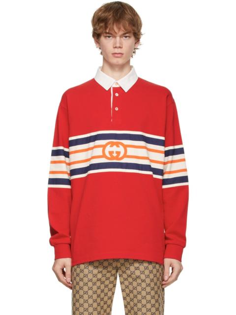 GUCCI Red Interlocking G Long Sleeve Polo