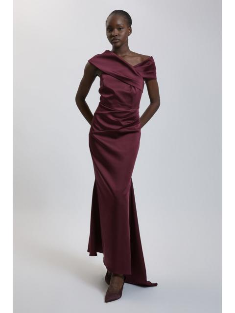 KAREN MILLEN Tailored Satin Drape Asymmetric Maxi Fishtail Dress