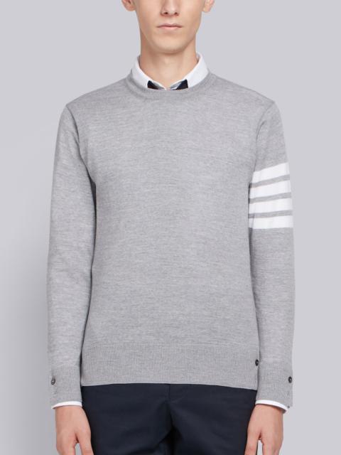 Thom Browne Light Grey Fully Fashioned Merino Knit Crew Neck Pullover