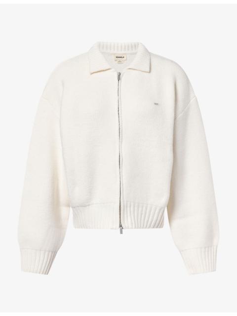 ADANOLA Logo-Embroidered Collared Cotton-Knit Bomber Jacket