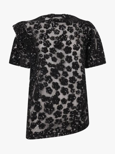 Junya Watanabe FLORAL SEQUIN ASYMMETRIC T-SHIRT | BLACK