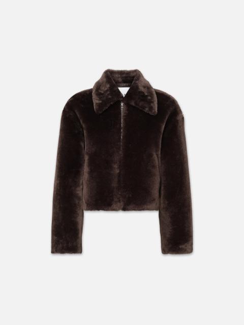 FRAME Faux Fur Zip Up Jacket in Espresso