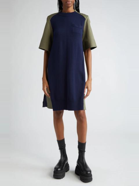 Cotton Gabardine & Sweater Knit Hybrid Dress