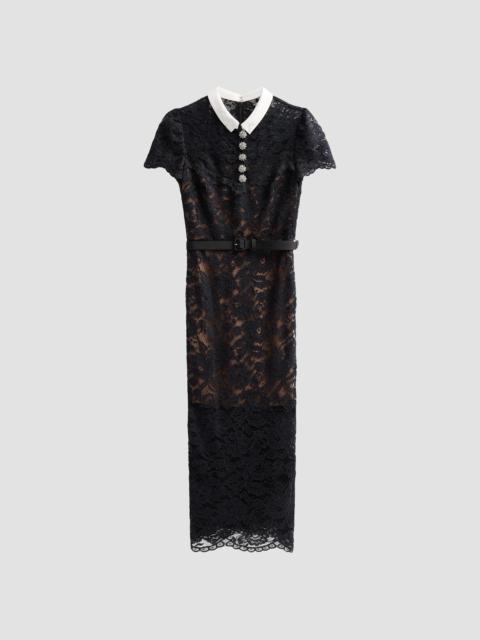 self-portrait Women's Lace Contrast Collar Midi Dress - Black