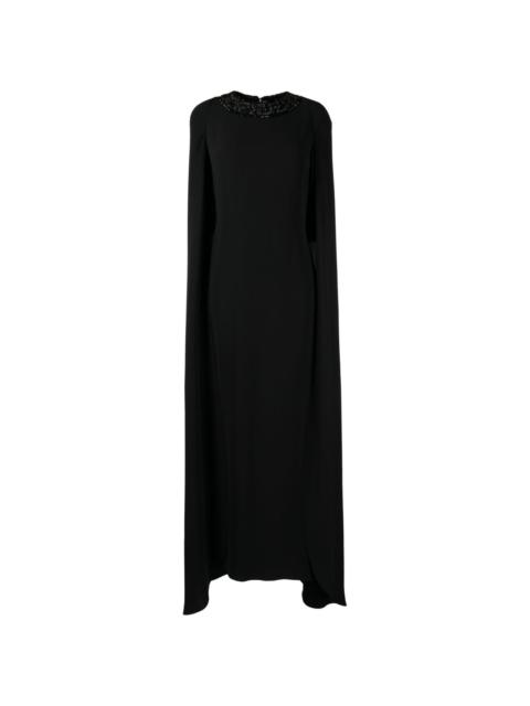 Greca crystal-embellished cape silk dress