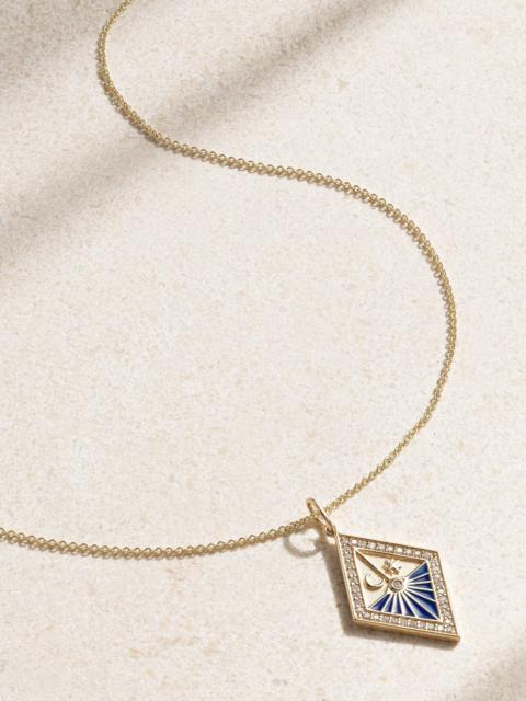 SYDNEY EVAN Sundial 14-karat gold, enamel and diamond necklace Blue