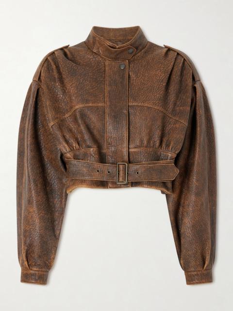 Chloé Cropped Belted Textured-leather Jacket
