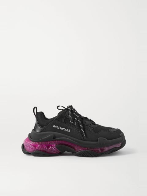 BALENCIAGA Triple S Clear Sole logo-embroidered leather, nubuck and mesh sneakers