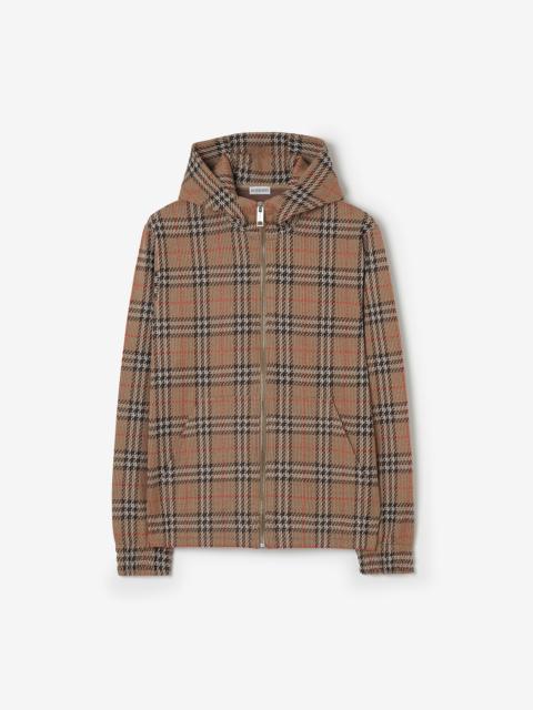 Check Cotton Blend Zip Hoodie