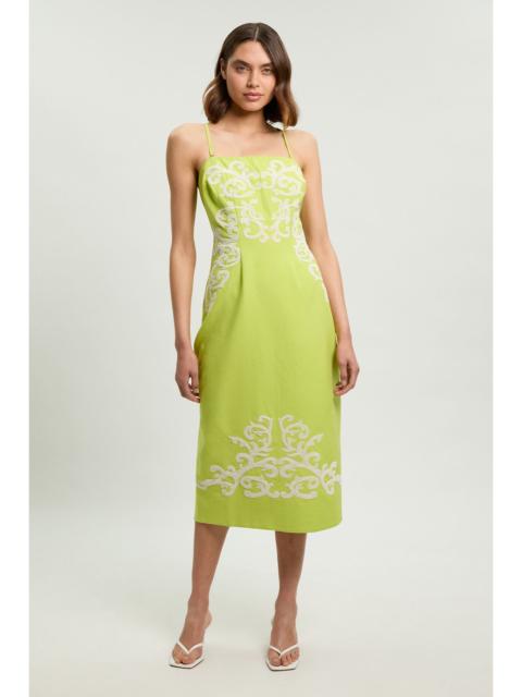 KAREN MILLEN Cotton Linen Embroidered Bandeau Midi Dress