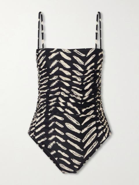 Johanna Ortiz Whispering Tides Ruched Printed Recycled Stretch-jersey One-piece