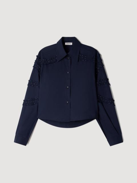 Sandro GATHERED RHINESTONE COTTON SHIRT