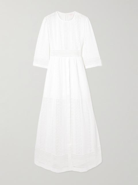 LORETTA CAPONI Broderie Anglaise Cotton Midi Dress