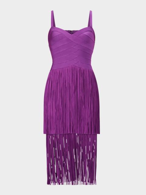 HERVE LEGER The Georgia Tiered Fringe Midi Dress