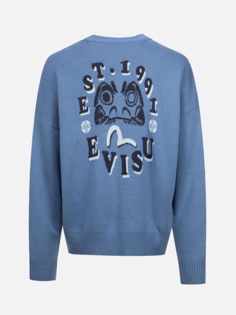 EVISU SEAGULL AND DARUMA INTARSIA RELAX FIT KNIT SWEATER