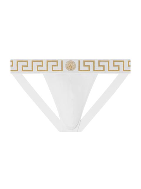 VERSACE Men's Medusa Stretch-Cotton Jock Strap - White Greek Gold