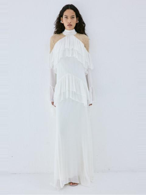 De La Vali ETEREO MAXI DRESS IN IVORY VISCOSE GEORGETTE AND LACE
