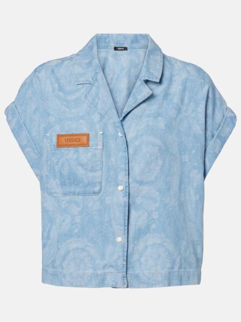 VERSACE Barocco cropped denim chambray shirt