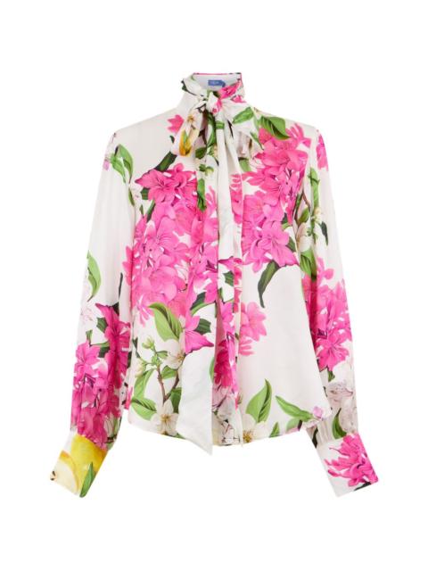 LEO LIN Freya tie-neck floral silk blouse