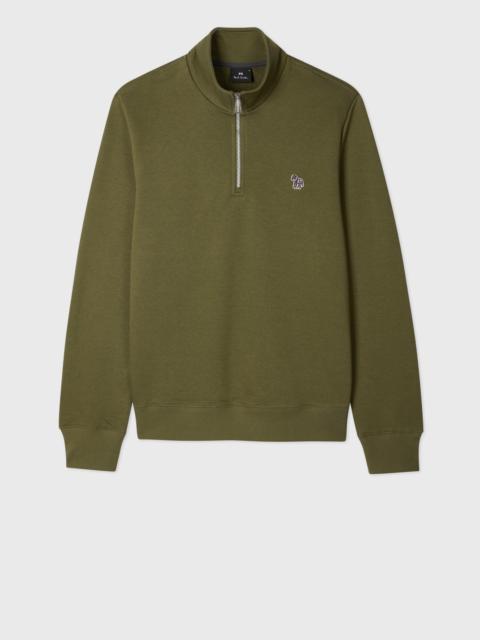 Paul Smith Khaki Green Organic Cotton Zebra Logo Half-Zip Sweatshirt
