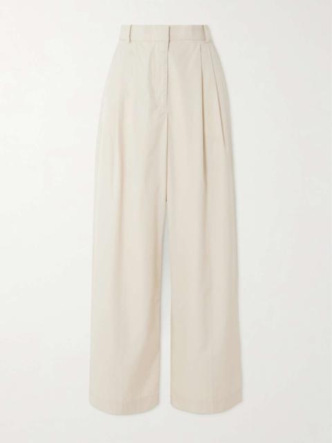 Pleated cotton wide-leg pants