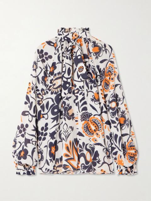 La DoubleJ Cerere ruffled tie-detailed printed crepe blouse White