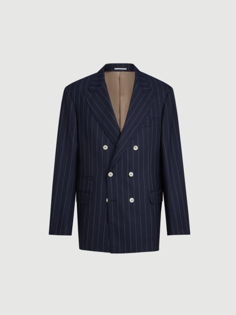 Brunello Cucinelli One-and-a-half-breasted blazer in super 150s virgin wool wide chalk stripe batavia