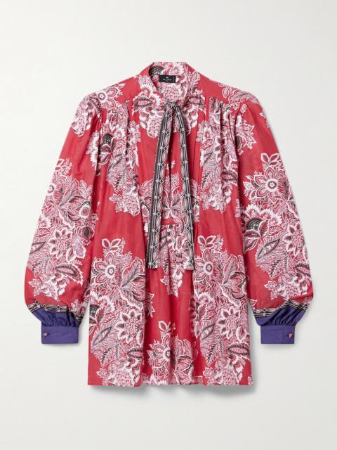 Etro Pintucked 꽃 인쇄 면 및 실크 헛간 구개 블라우스