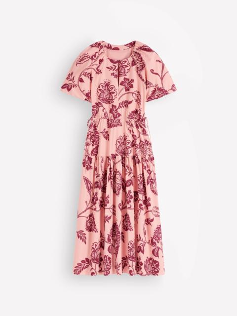 BODEN Draw Waist Fashion Dress-Chalk Pink, Planted Meadows