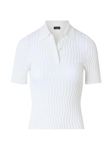 AKRIS Women's Wave Rib-Knit Stretch Silk-Cotton Polo Top - Ecru