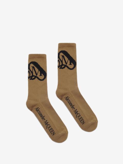 Men's Seal Logo Socks in Beige/black