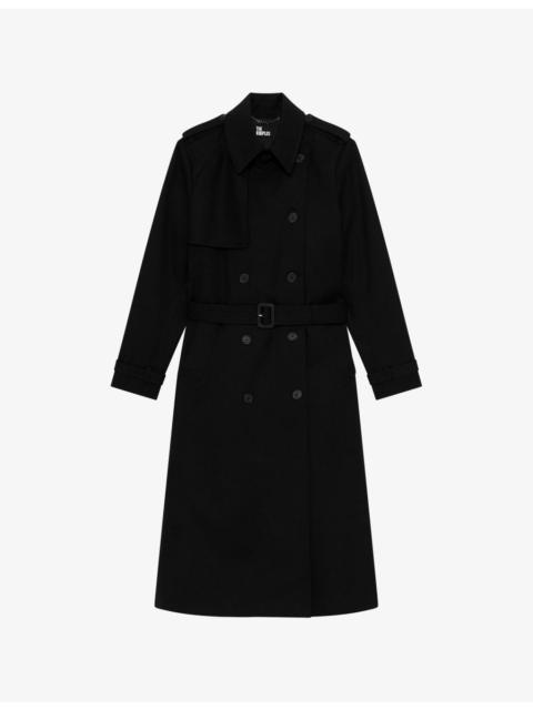 The Kooples Padded-Shoulder Double-Breasted Cotton Trench Coat