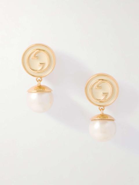 Blondie gold-tone, faux-pearl and enamel earrings