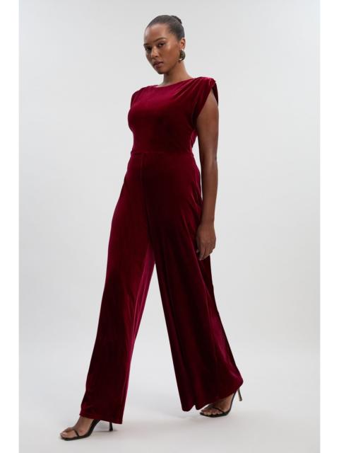 KAREN MILLEN Plus Size Stretch Velvet Strong Shoulder Jumpsuit
