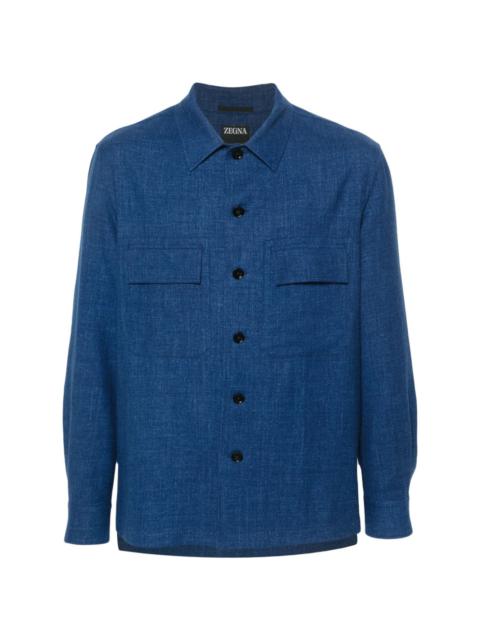 tonal-stitching cashmere-linen shirt