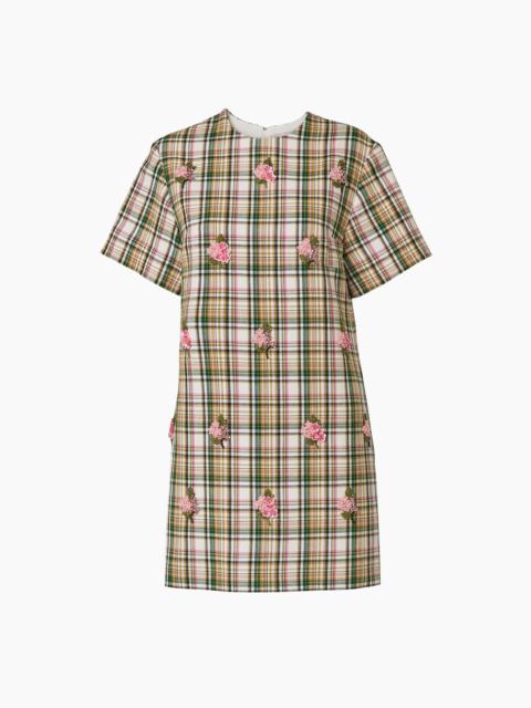 CAROLINA HERRERA Floral-Embroidered Plaid Shift Dress