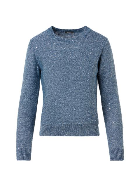 AKRIS Women's Sequined Linen-Blend Crewneck Sweater - Denim