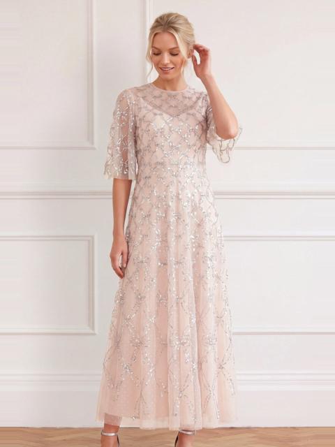 Needle & Thread Bow Lattice Round Neck Ankle Gown