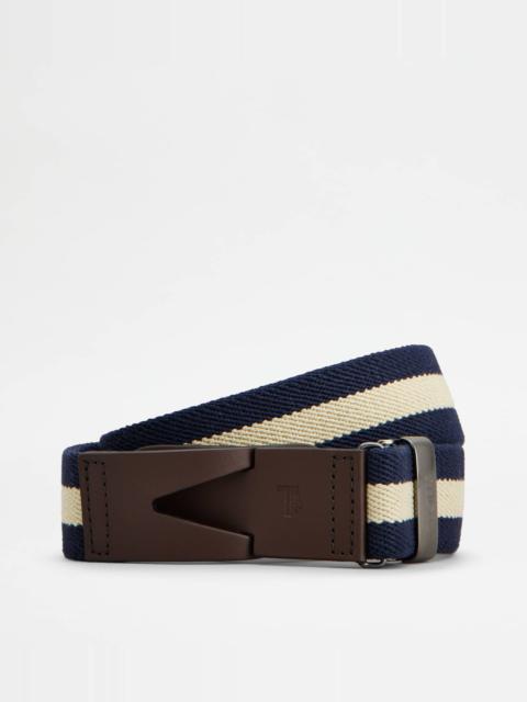 Tod's BELT IN CANVAS AND LEATHER - BLUE, BEIGE