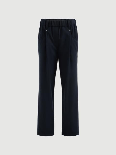 Brunello Cucinelli Stretch cotton cover baggy pull-on trousers with shiny bartack