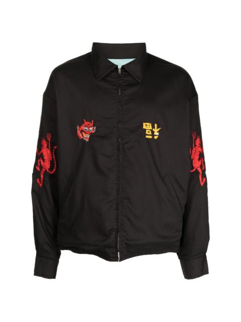 graphic-embroidered shirt jacket