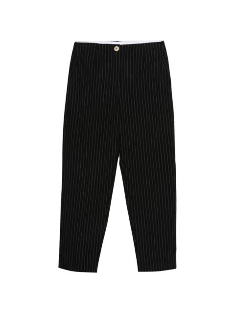 pinstriped high-waist tapered trousers