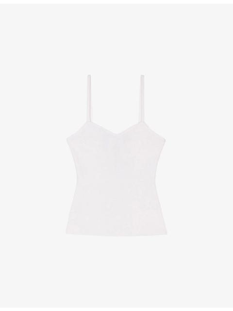 maje Sweetheart-Neck Slim-Fit Ribbed Stretch-Knit Top