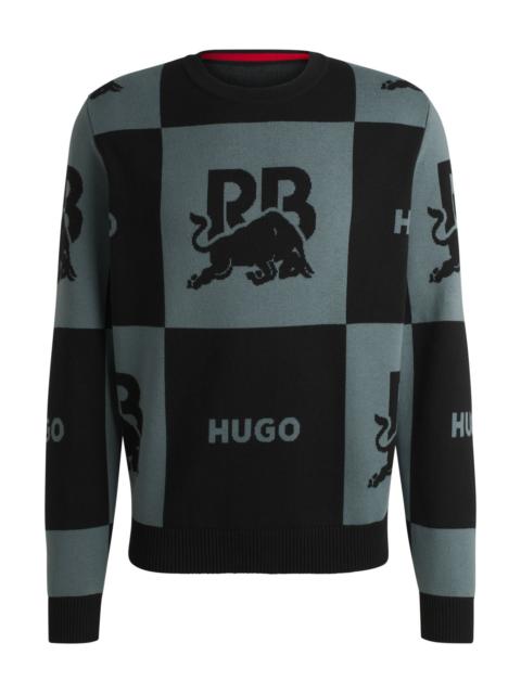 HUGO HUGO X RB CHECKERBOARD COTTON SWEATER WITH BULL MOTIF