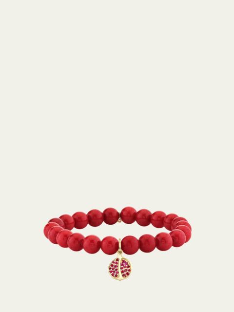 SYDNEY EVAN 14K Ruby Pomegranate on Red Jade Beaded Stretch Bracelet