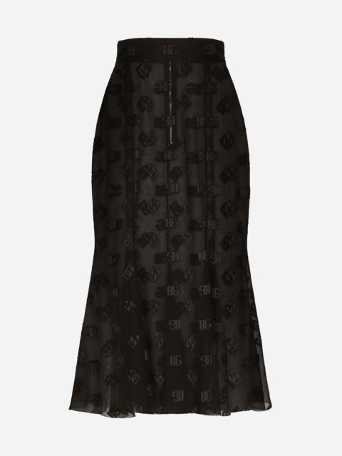 Dolce & Gabbana Dévoré satin godet skirt with DG logo