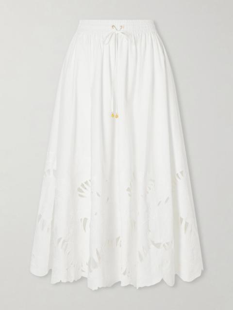 Zimmermann Mahon embroidered cotton midi skirt Ivory